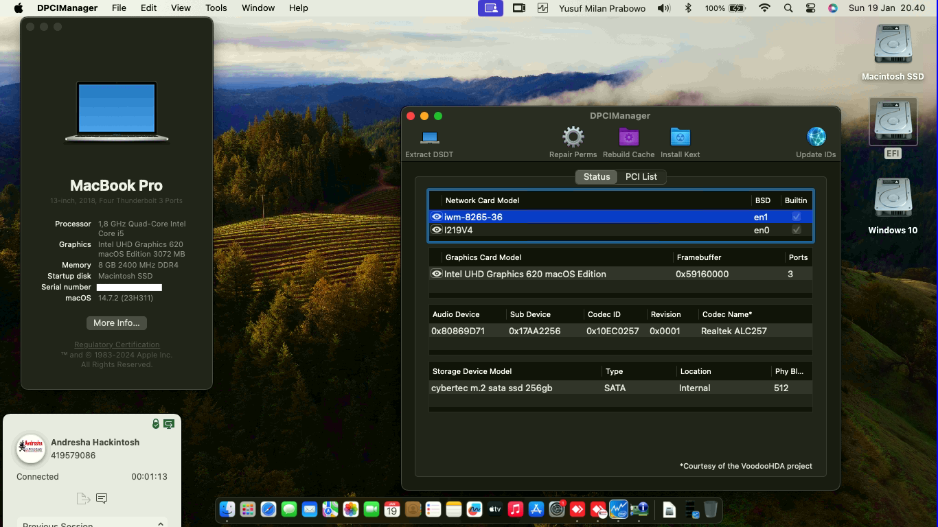 Success Hackintosh macOS Sonoma 14.7.2 Build 23H311 in Lenovo Thinkpad X280